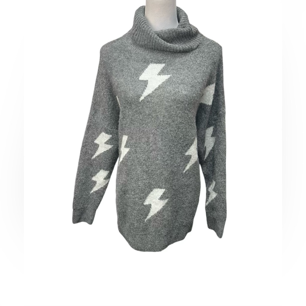 Shop Style your Senses Grey Lighting Bolt Turtleneck Sweater / Size: Large